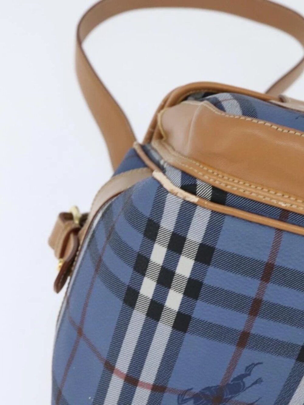 Burberrys Nova Check Shoulder Bag PVC Leather Blue Gold - Picture 4 of 16